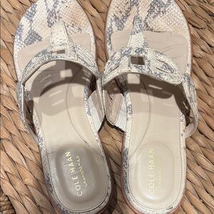 Cole Haan Cream and Gray Sandals with Snakeskin Pattern
